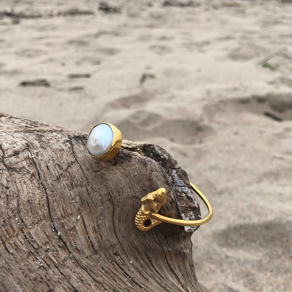 Pearl and Mermaid Bronze Wrap Cuff-Jenstones Jewelry
