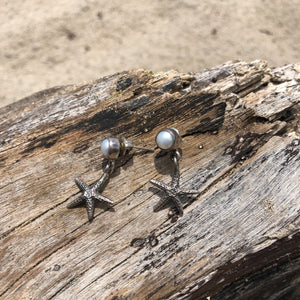 Starfish and Pearl Sterling Earrings Post-Jenstones Jewelry