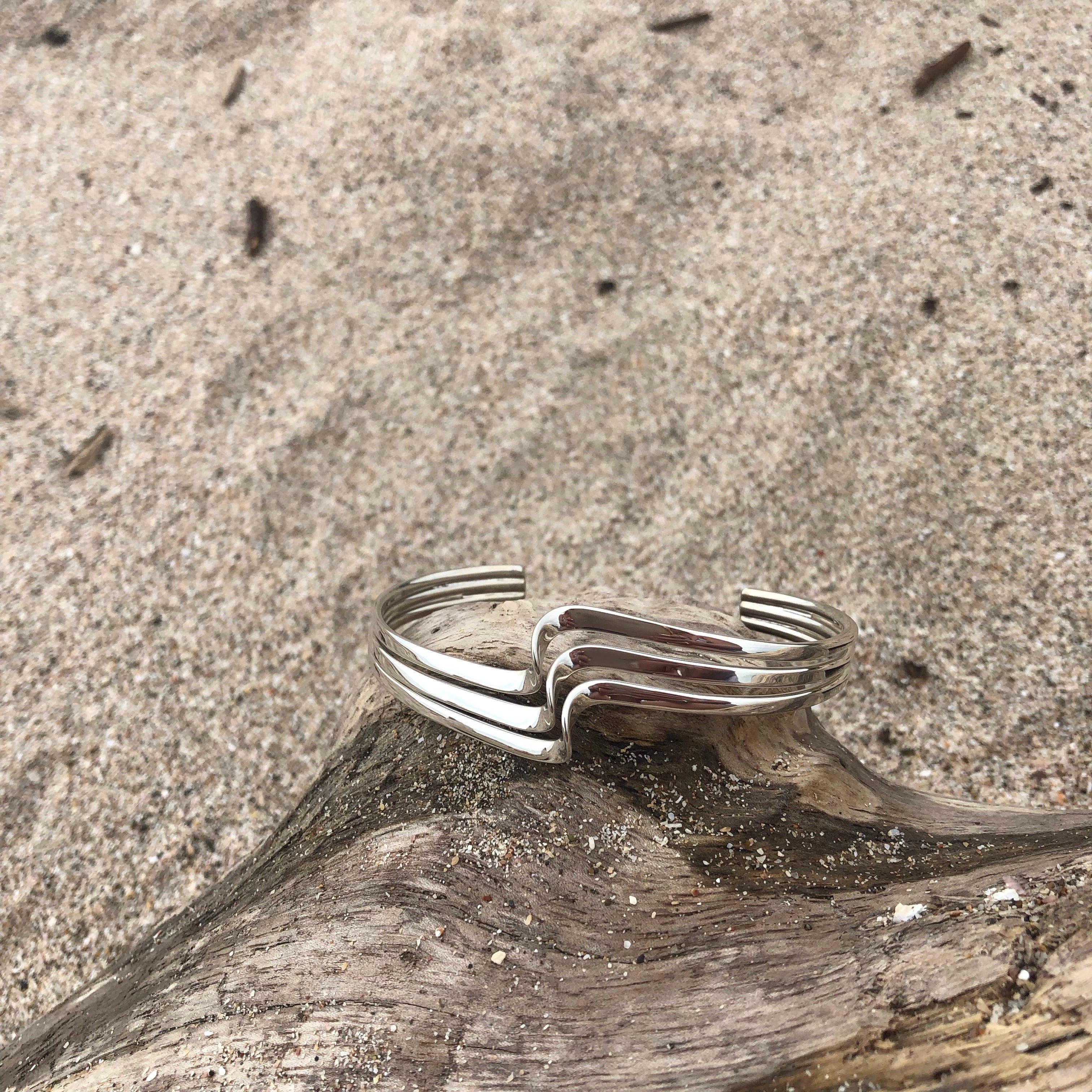 Triple Wave Cutback, Sterling Cuff-Jenstones Jewelry