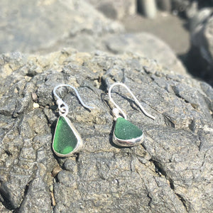 Sea Glass Dangle Earrings Green Tear-Jenstones Jewelry