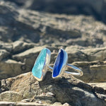 Load image into Gallery viewer, Cobalt Blue and Aqua Sea glass Wrap Around Ring-Jenstones Jewelry
