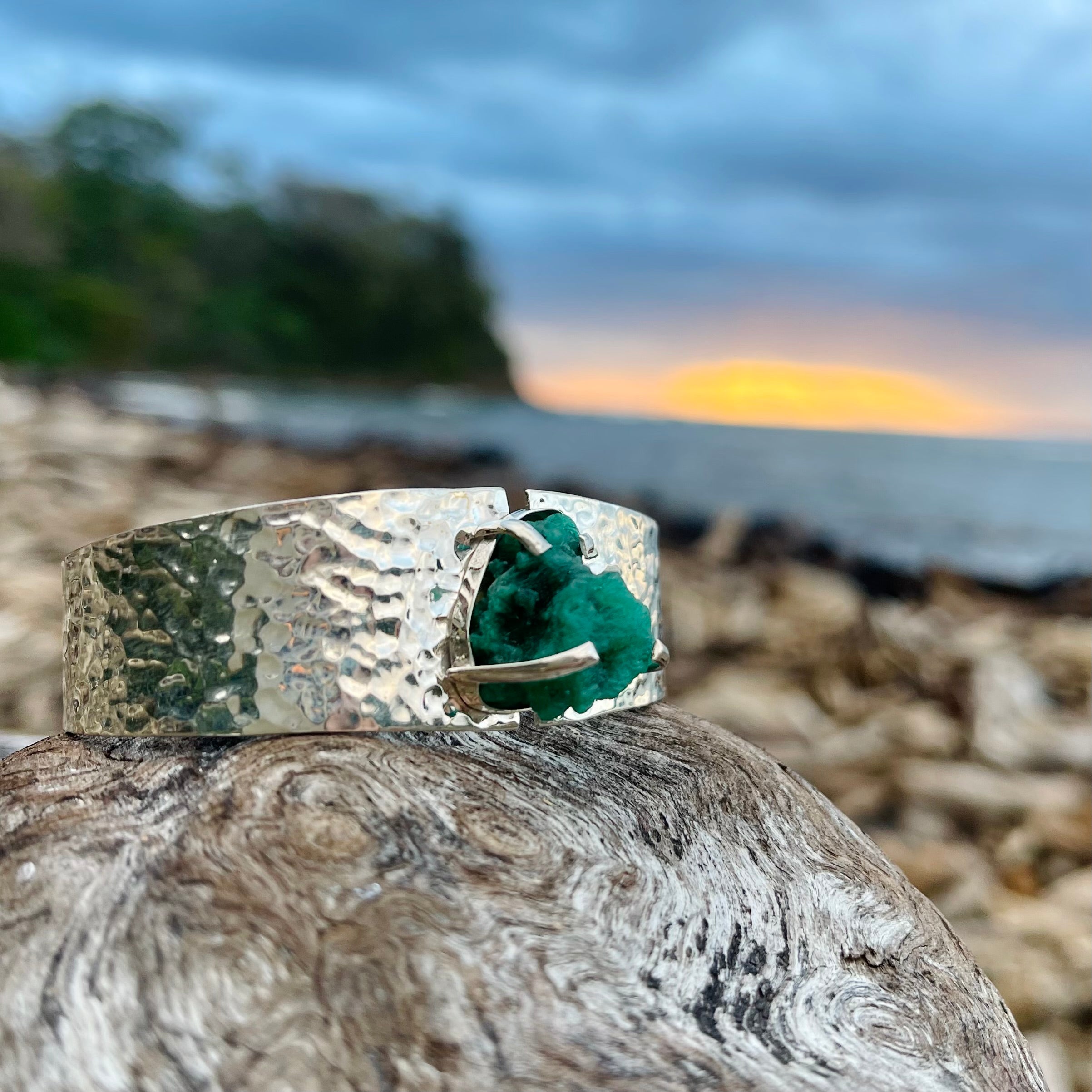 Emerald Hammered Cuff-Jenstones Jewelry