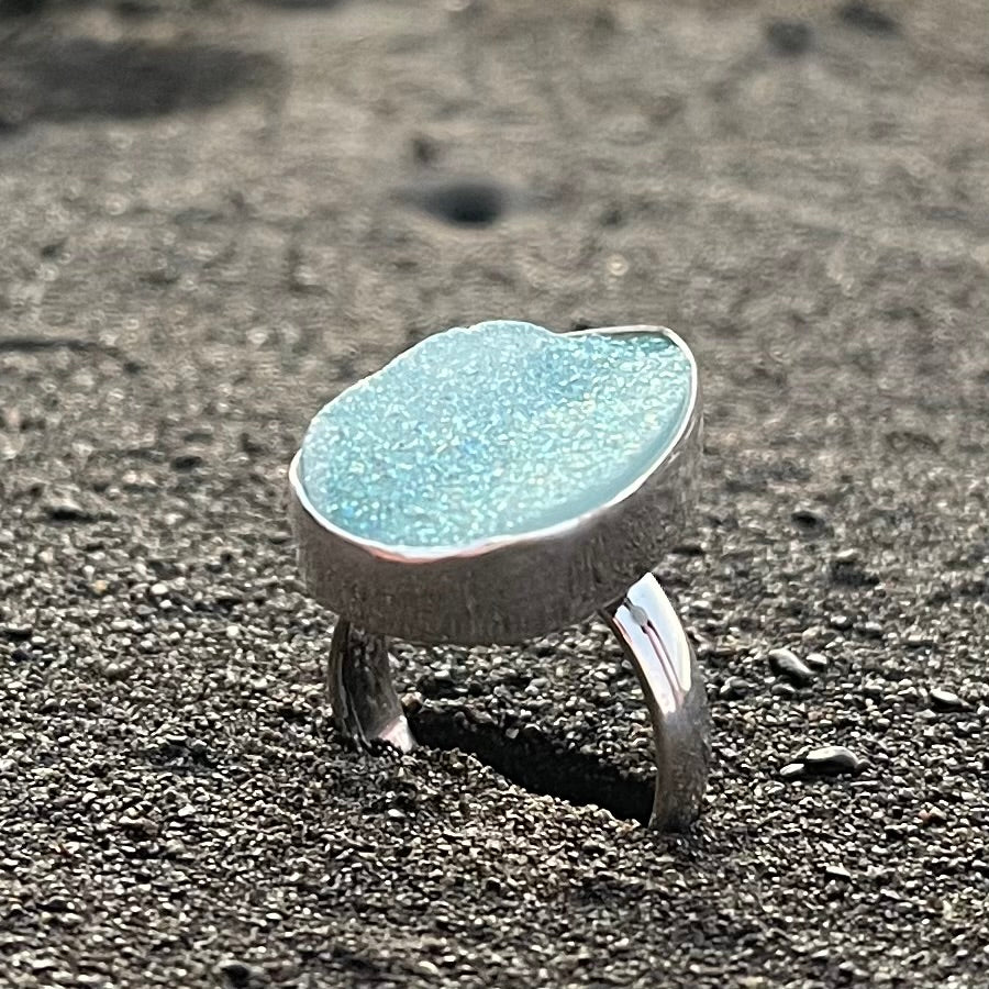 Ice Blue Druzy Teardrop Ring-Jenstones Jewelry