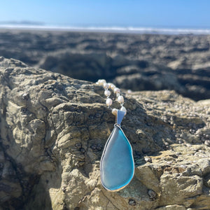 Aqua Blue Large Sea Glass Pendant-Jenstones Jewelry