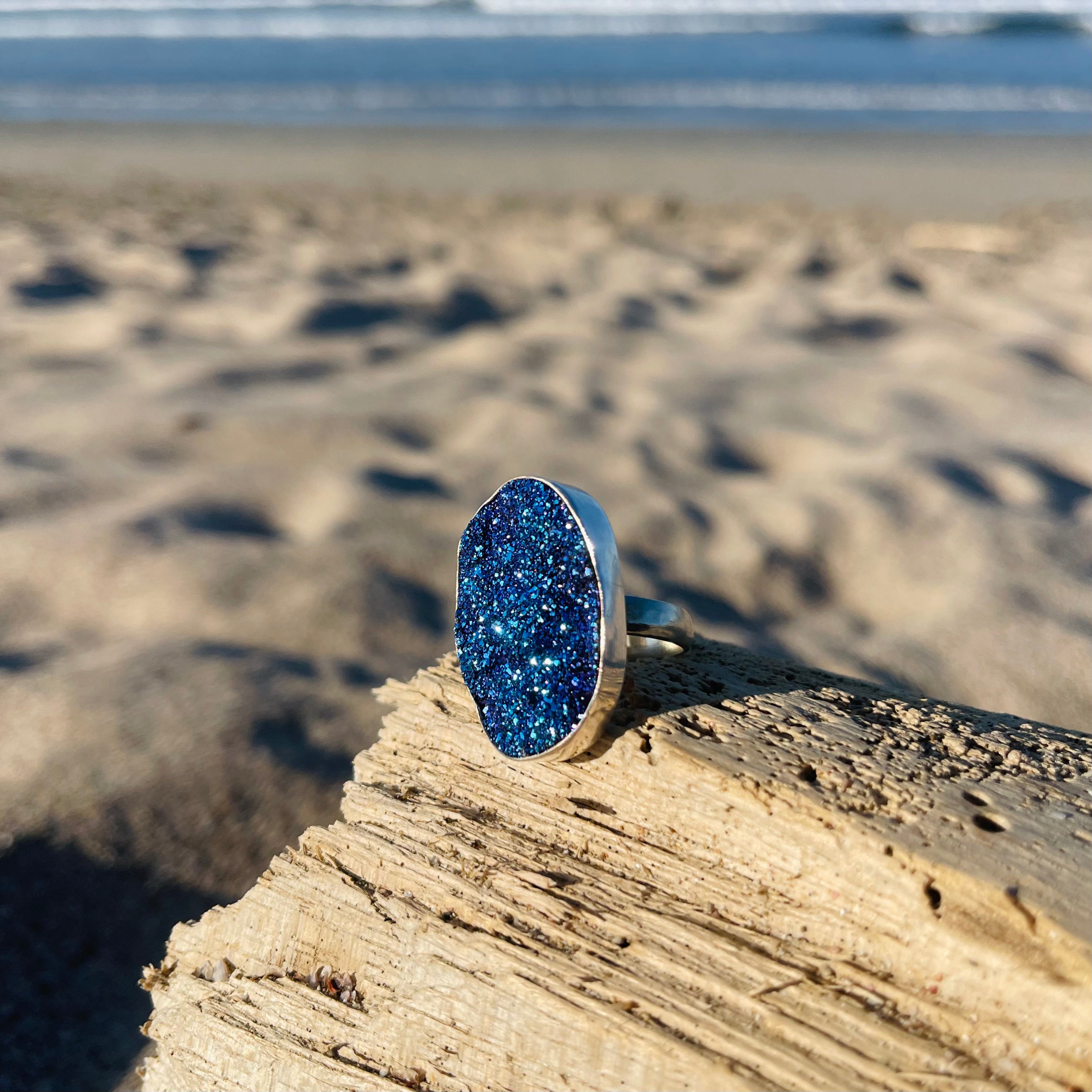 Iridescent Blue and Purple Druzy Ring-Jenstones Jewelry