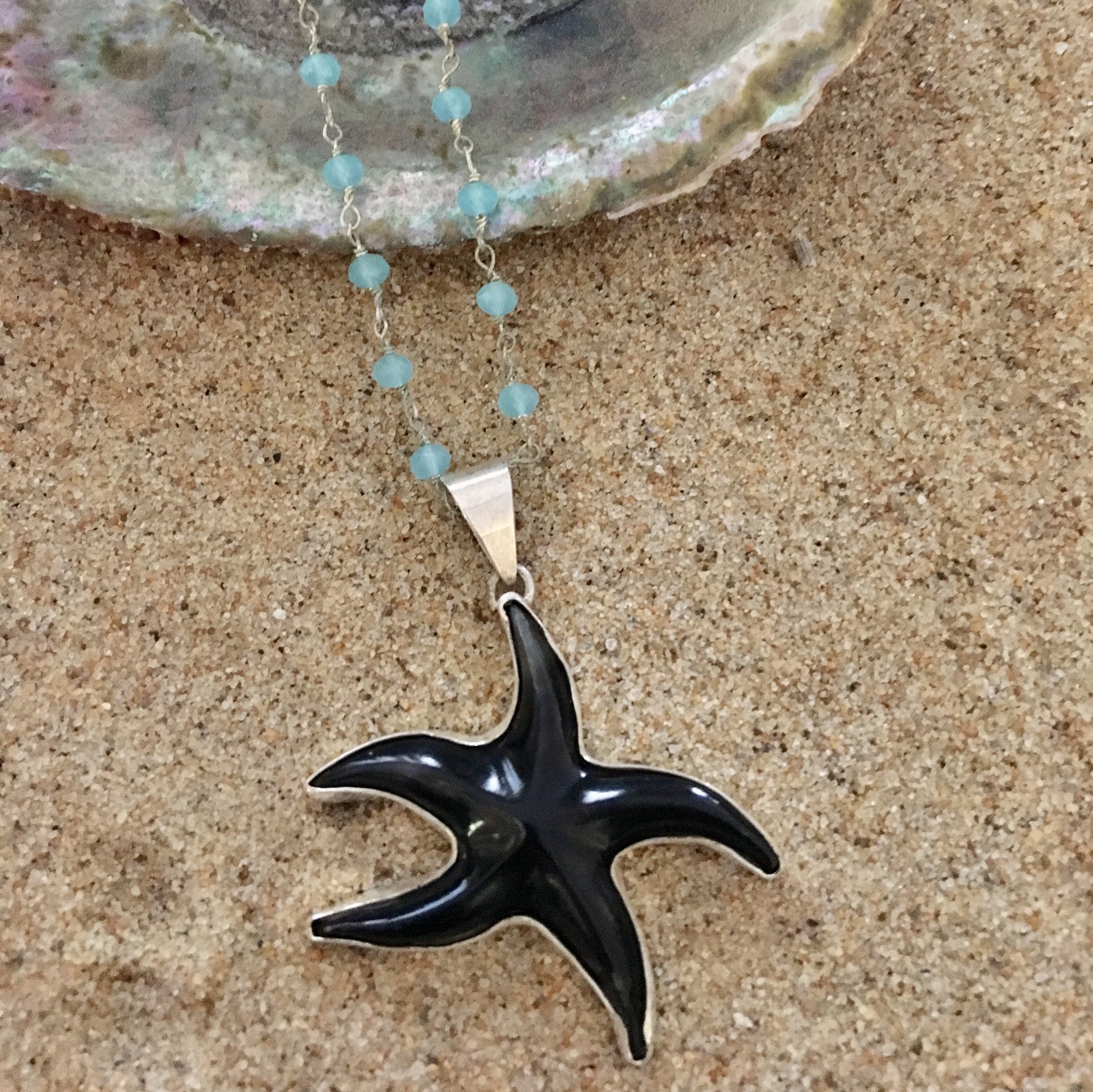 Pendant Sterling and Horn Carved Starfish-Jenstones Jewelry