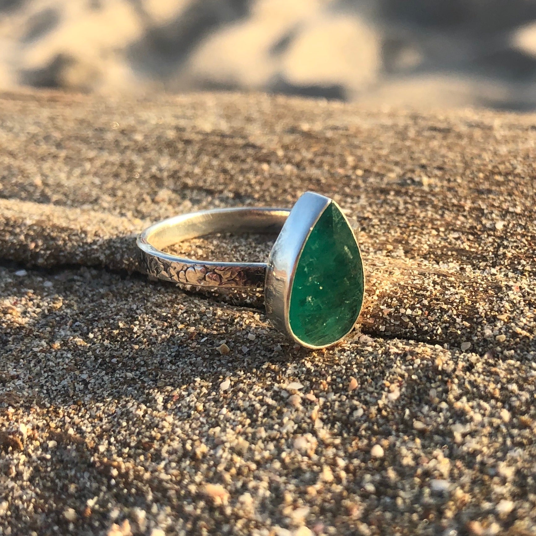 Emerald Ring Tear Facet-Jenstones Jewelry