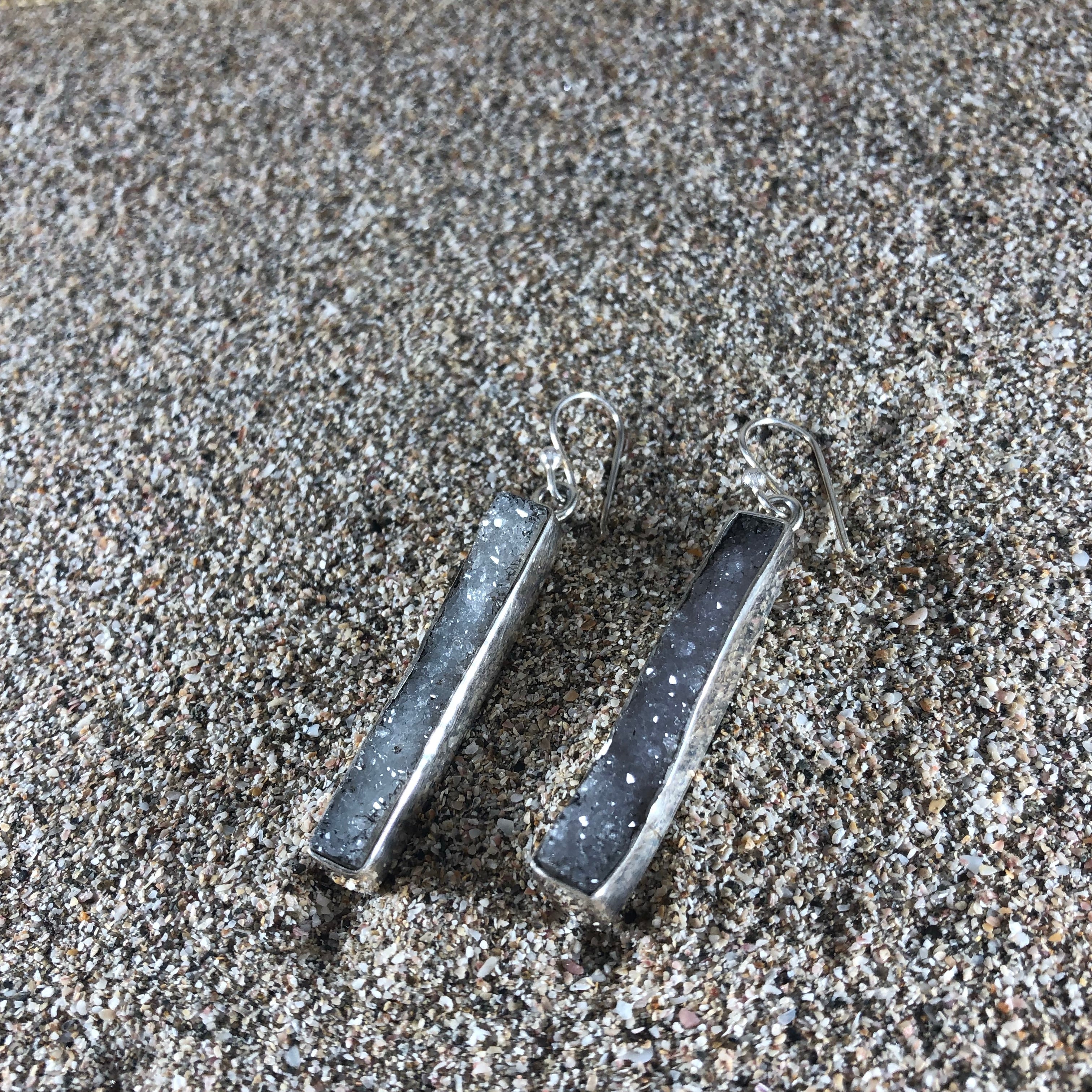 Druzy Slice Earrings Natural Gray-Jenstones Jewelry