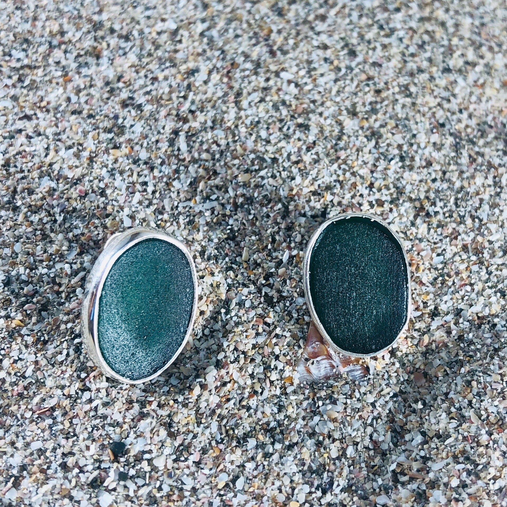 Cobalt Blue Sea Glass Oval Post Earrings-Jenstones Jewelry