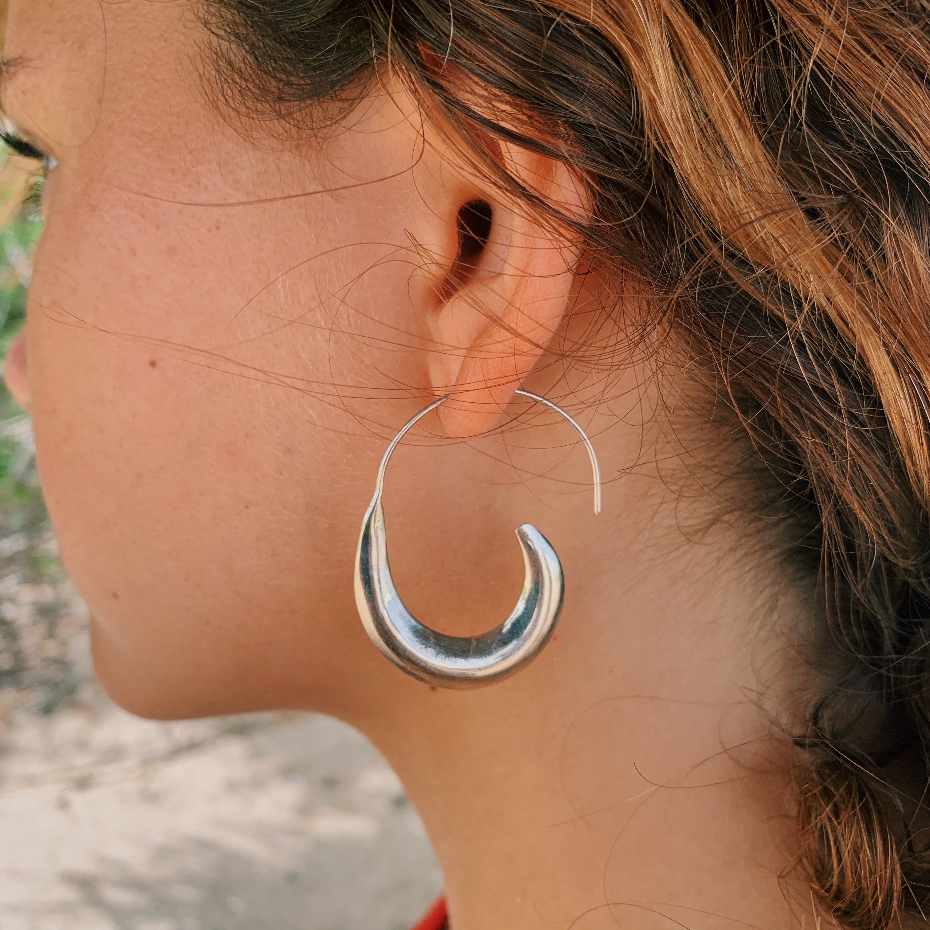 Hoop Earrings Sterling Wave Large-Jenstones Jewelry