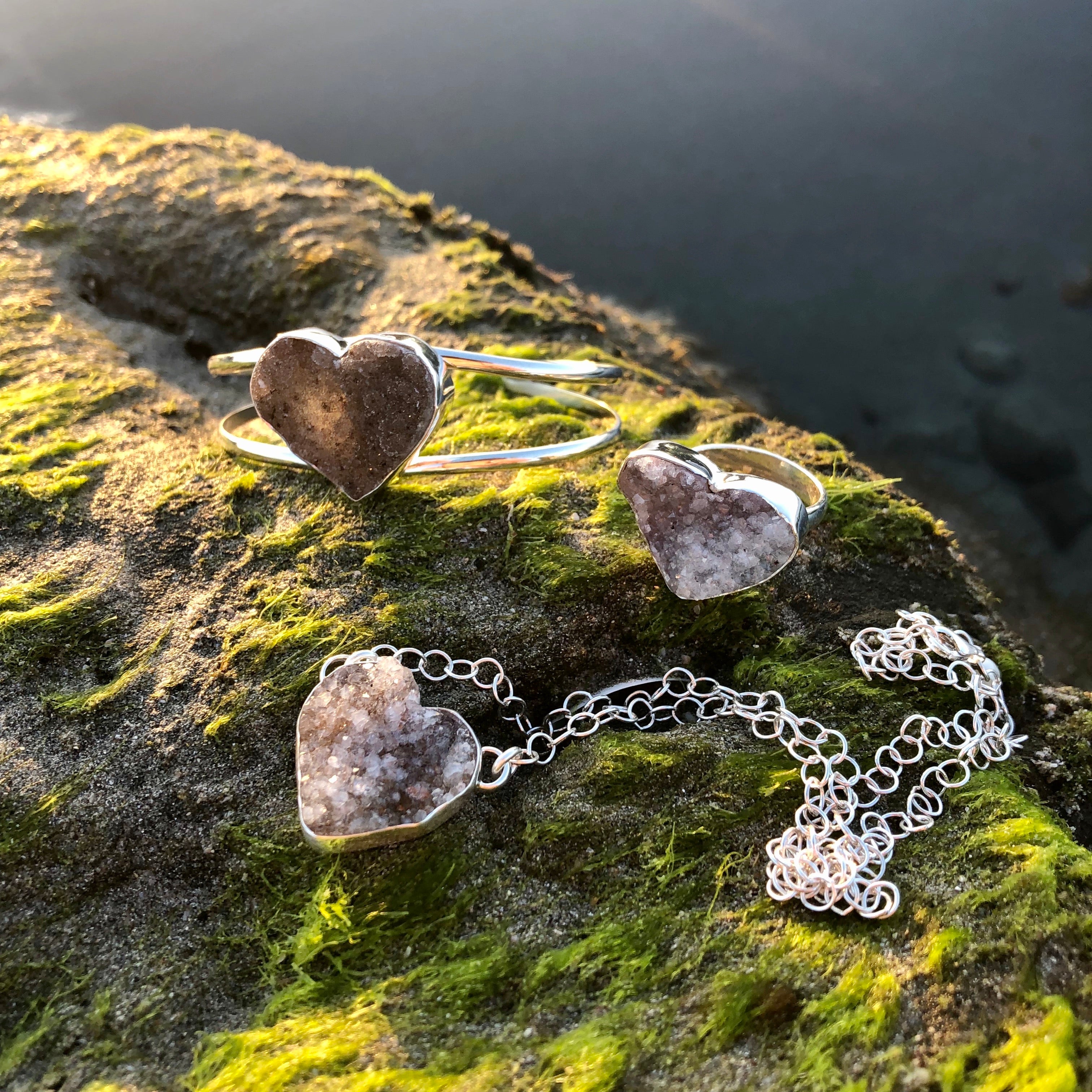 Druzy Quartz Heart Necklace-Jenstones Jewelry