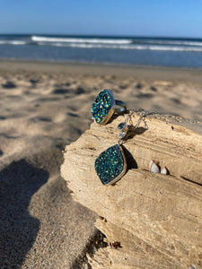 Diamond Ocean Blue Druzy Pendant with Blue Topaz-Jenstones Jewelry