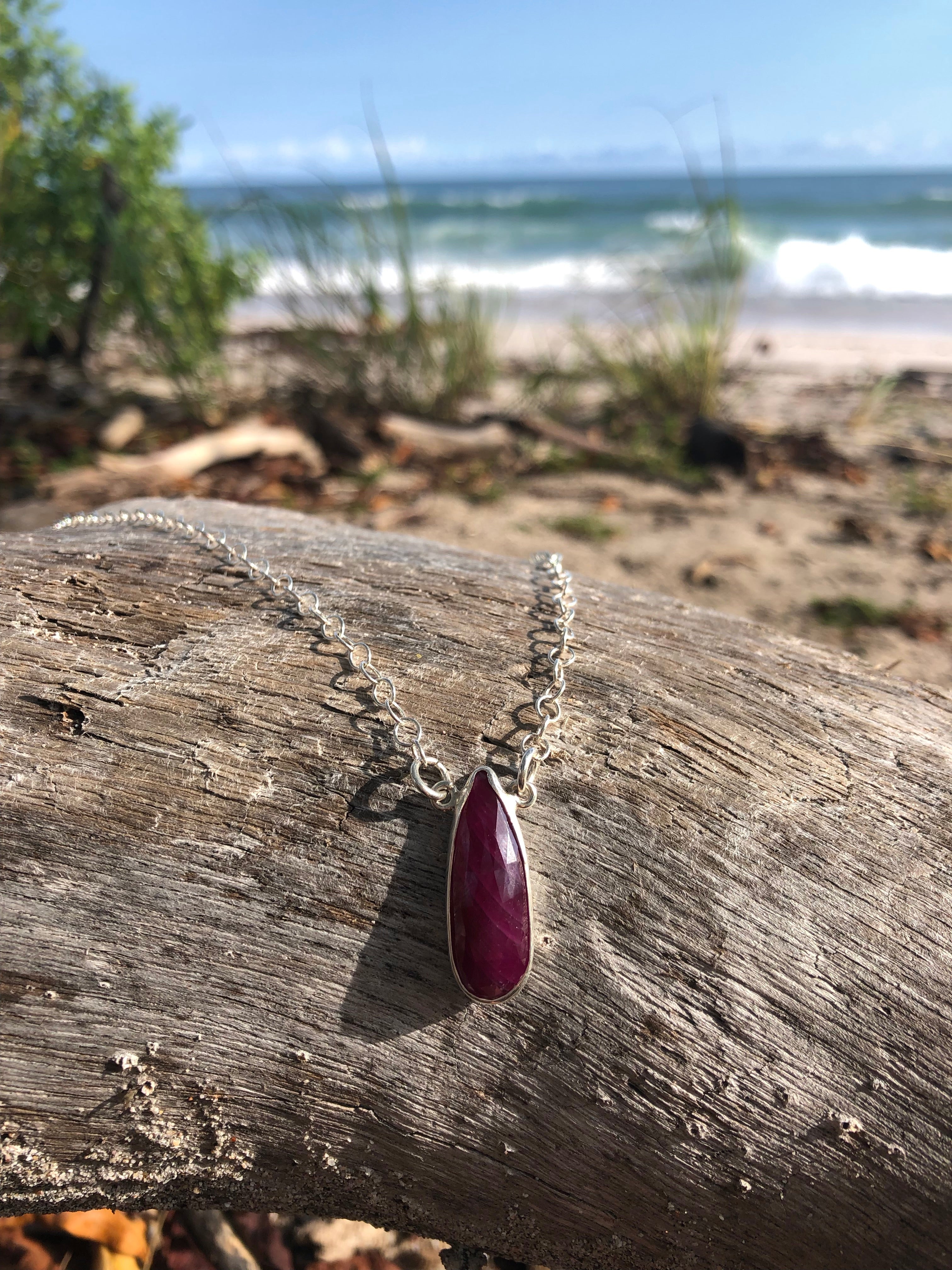 Red Ruby Tear Facet Necklace-Jenstones Jewelry