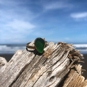 Petite Green Sea Glass Gold Plated Bronze Ring-Jenstones Jewelry