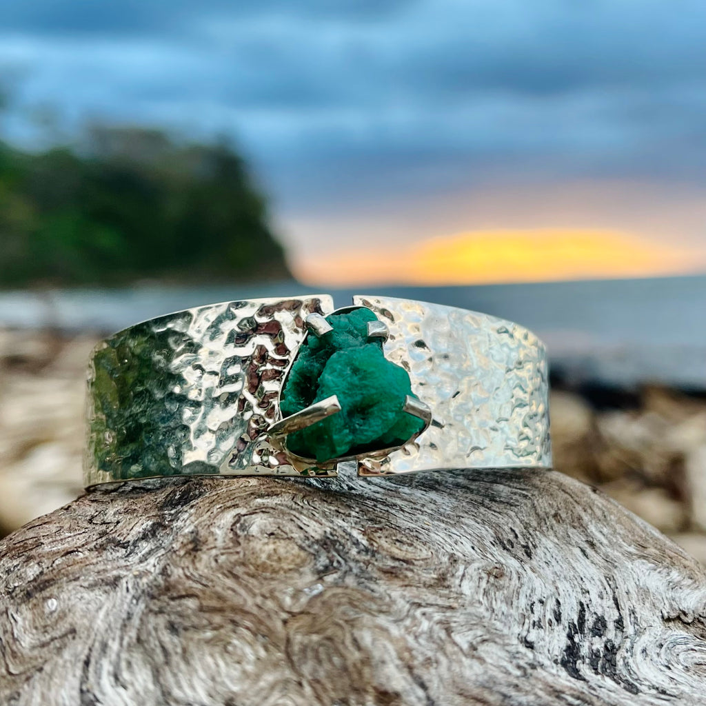 Emerald Hammered Cuff-Jenstones Jewelry