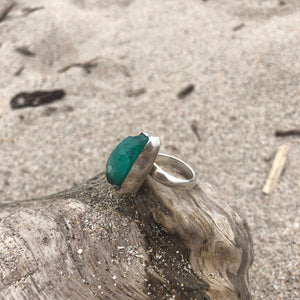 Emerald Sterling Silver Raw Ring-Jenstones Jewelry