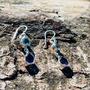 Blue Topaz & Amethyst Faceted Dangle Earrings-Jenstones Jewelry