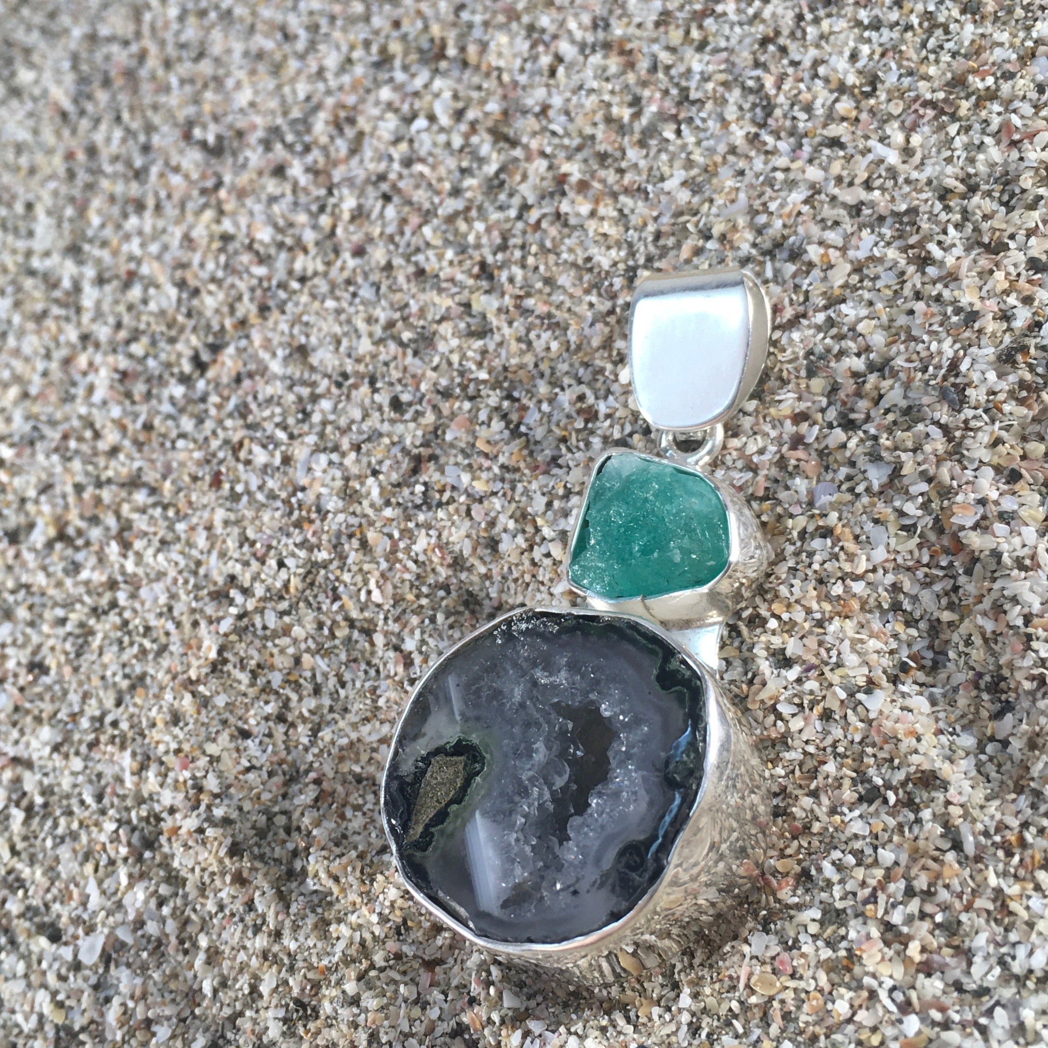 Emerald & Geode Druzy Pendant-Jenstones Jewelry