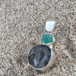 Load image into Gallery viewer, Emerald &amp; Geode Druzy Pendant-Jenstones Jewelry
