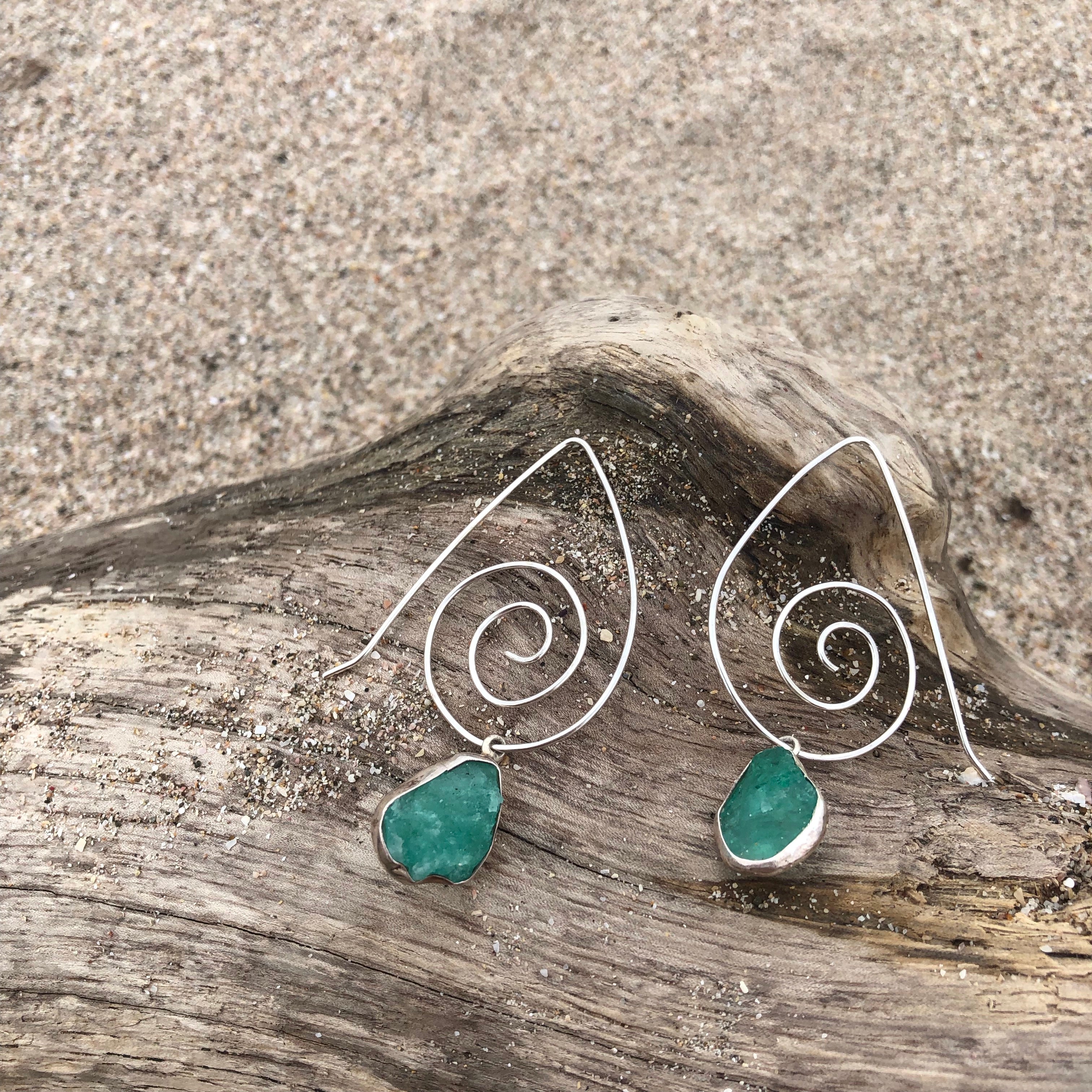 Emerald Swirl Earrings-Jenstones Jewelry