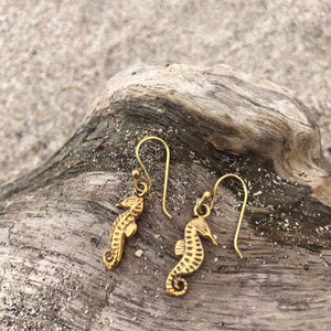 Bronze Dangle Seahorse Earrings-Jenstones Jewelry