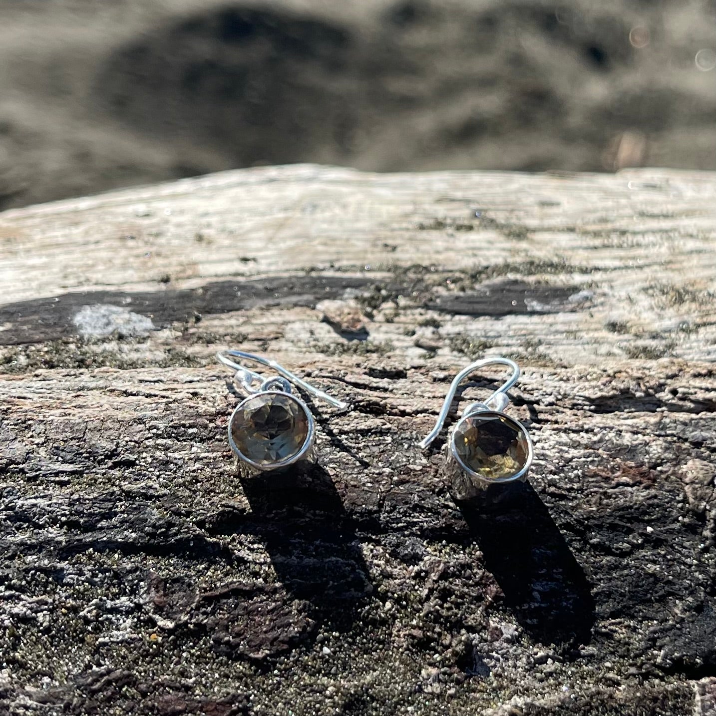 Citrine Facet Round Dangle Earrings-Jenstones Jewelry