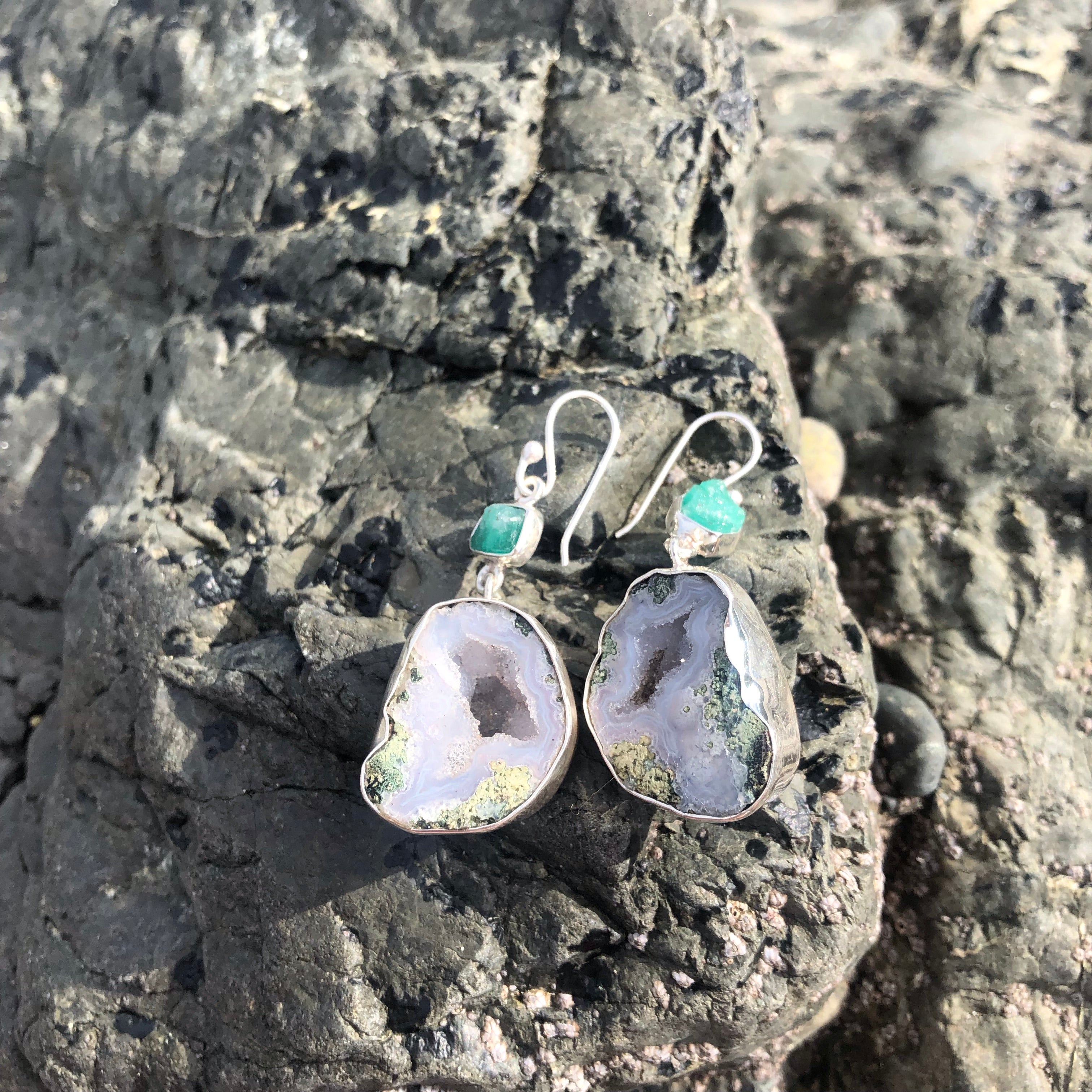 Chunky Geode & Emerald Earrings-Jenstones Jewelry