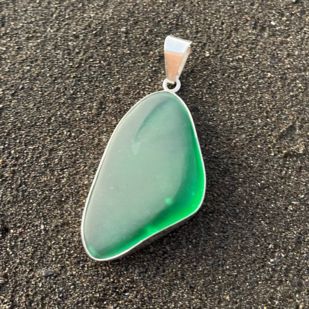 Green Sea Glass Pendant Sterling Silver-Jenstones Jewelry