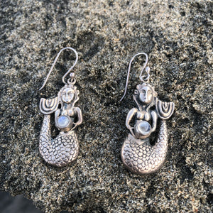 Dangle Earrings Viking Mermaids with Moonstone-Jenstones Jewelry