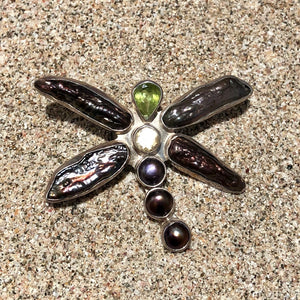 Dragonfly Ring Peridot and Pearl-Jenstones Jewelry