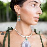 Load image into Gallery viewer, Emerald &amp; Geode Druzy Earrings-Jenstones Jewelry
