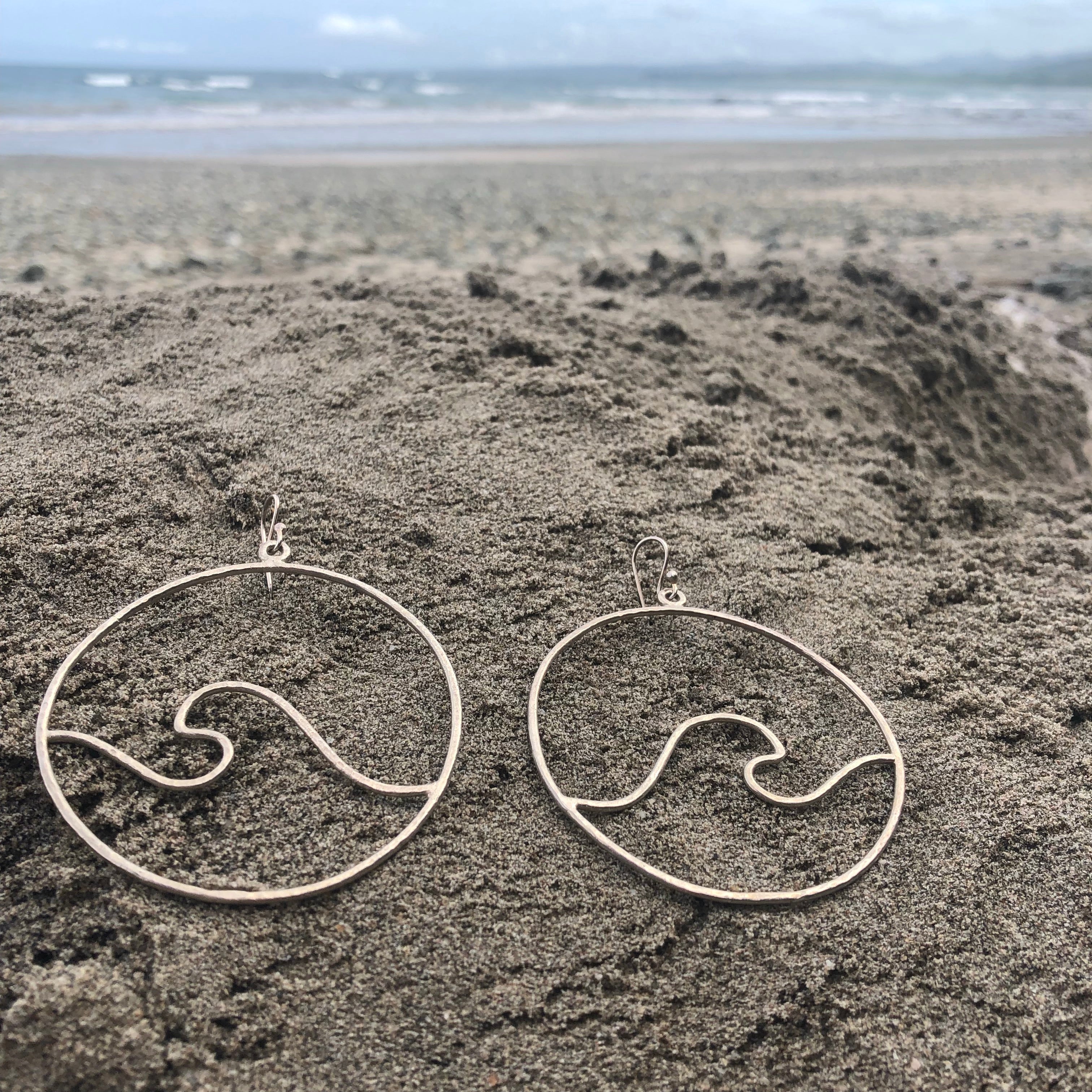 Wave Hoops Hammered Sterling Silver Large Curvy-Jenstones Jewelry