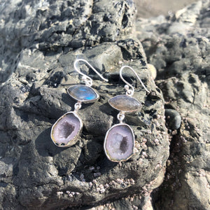 Labradorite Eye & Geode Earrings-Jenstones Jewelry