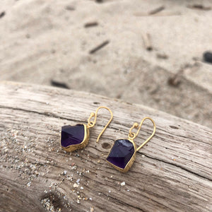 Raw Amethyst Bronze Earrings-Jenstones Jewelry