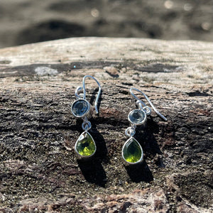 Blue Topaz & Peridot Faceted Dangle Earrings-Jenstones Jewelry