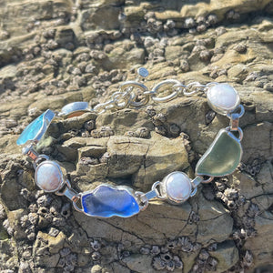 Pearl & Sea Glass Link Bracelet-Jenstones Jewelry
