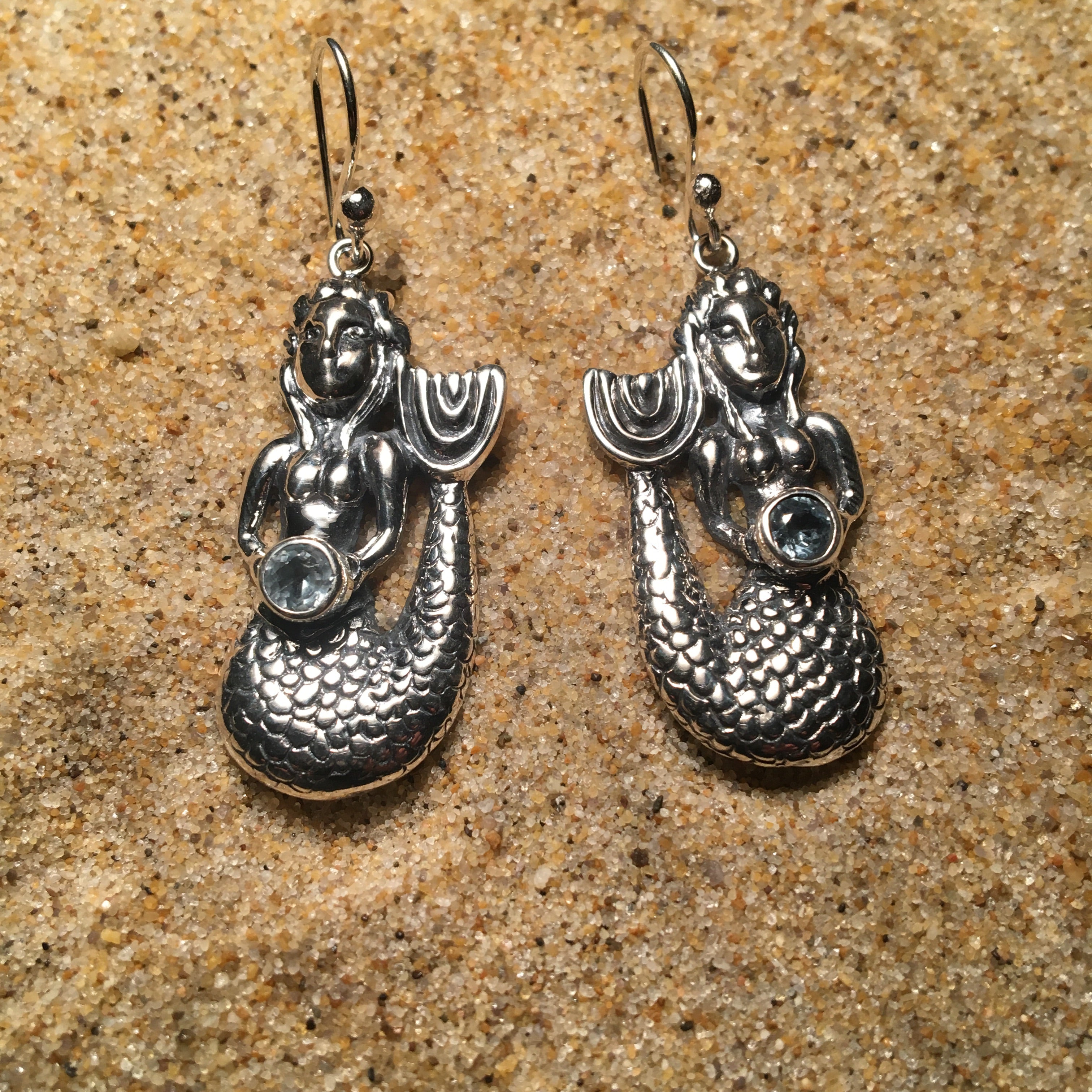 Dangle Earrings Viking Mermaids with Blue Topaz-Jenstones Jewelry