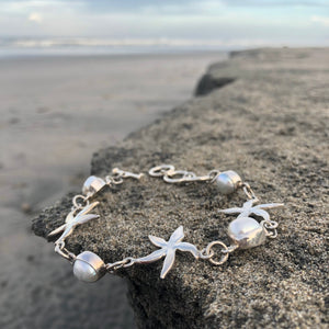 Starfish and Pearl Silver Link Bracelet-Jenstones Jewelry