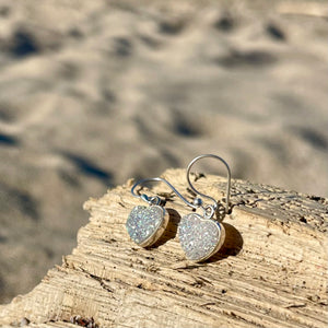 White Heart Druzy Dangle Earrings-Jenstones Jewelry
