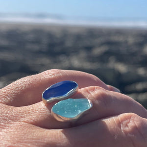 Cobalt Blue and Aqua Sea glass Wrap Around Ring-Jenstones Jewelry