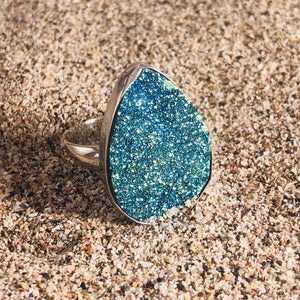 Titanium Azure Druze Losenge Ring-Jenstones Jewelry