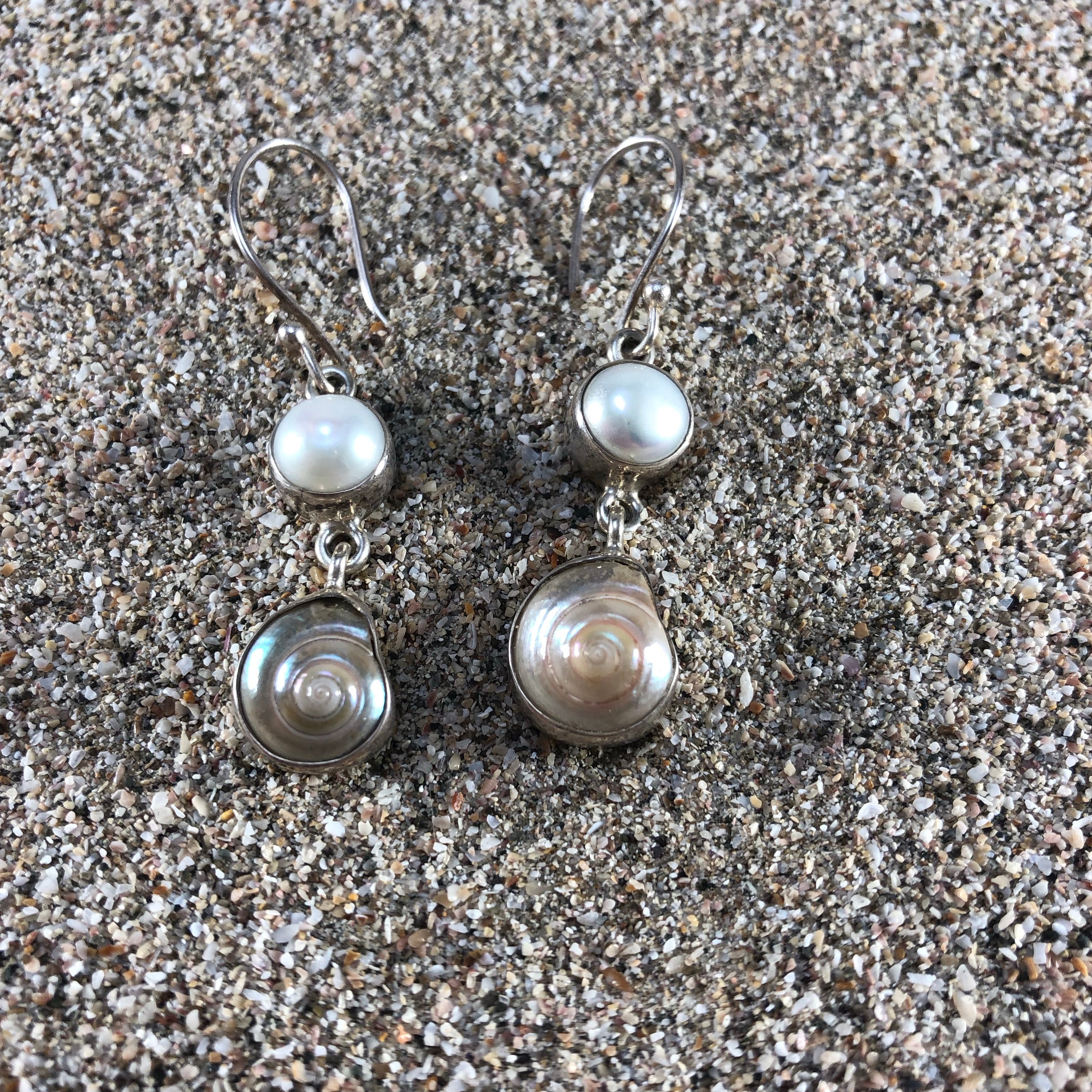 Double Pearl Earrings with Shell-Jenstones Jewelry