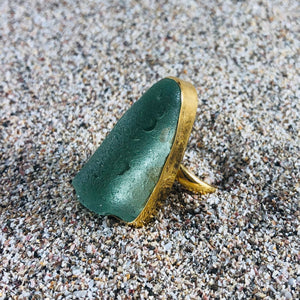Bronze Sea Glass Ring Sea Foam Green-Jenstones Jewelry