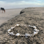 Load image into Gallery viewer, Sea Turtle and Pearl Silver Link Bracelet-Jenstones Jewelry
