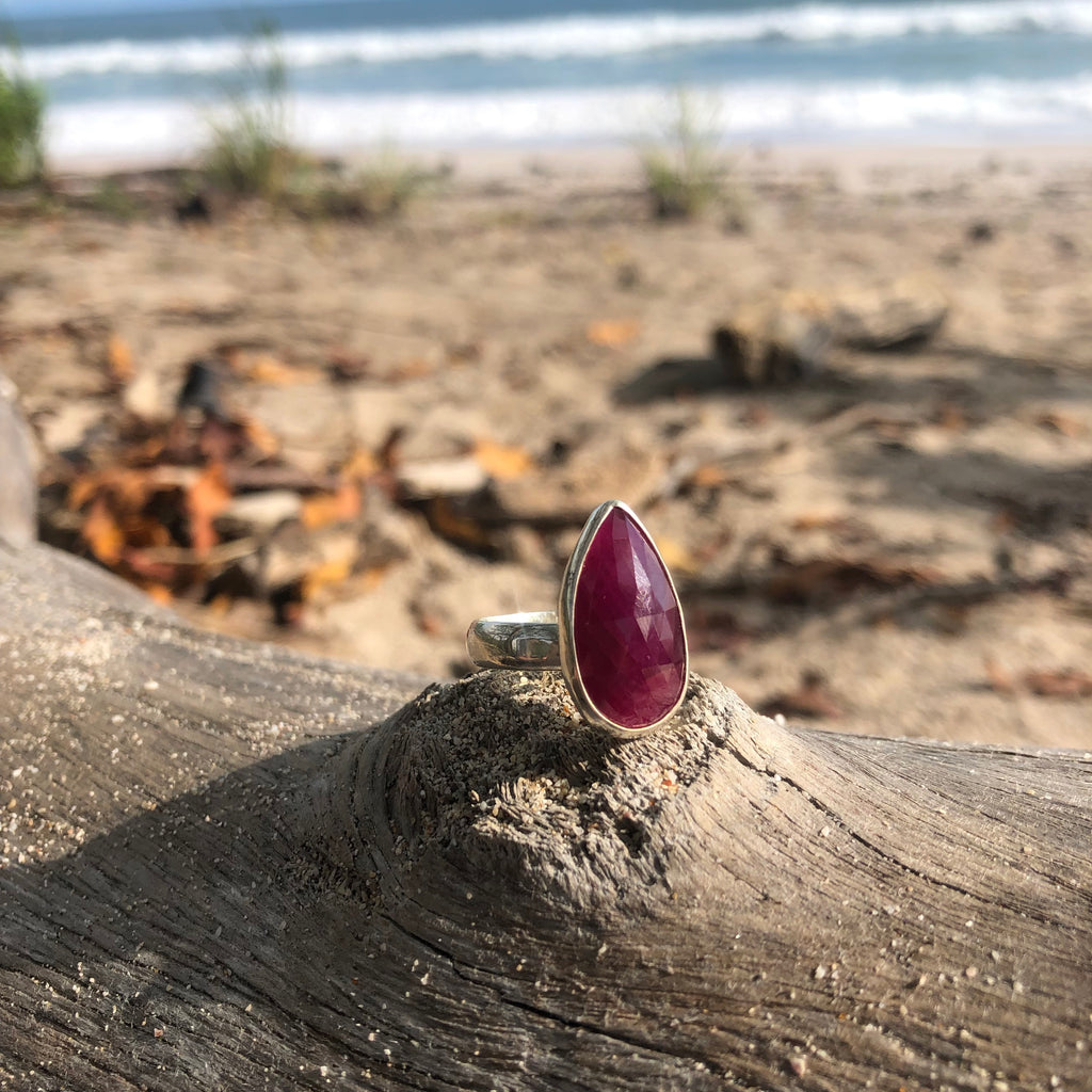 Red Ruby Tear Facet Ring-Jenstones Jewelry