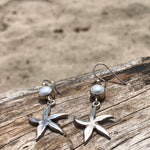 Load image into Gallery viewer, Starfish and Pearl Sterling Dangle Earrings-Jenstones Jewelry
