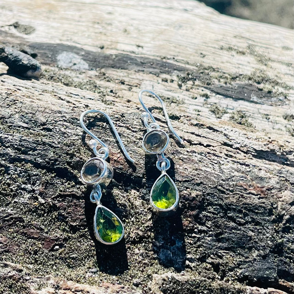 Citrine & Peridot Faceted Dangle Earrings-Jenstones Jewelry