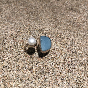 Wrap Around Sea Glass and Pearl Ring-Jenstones Jewelry