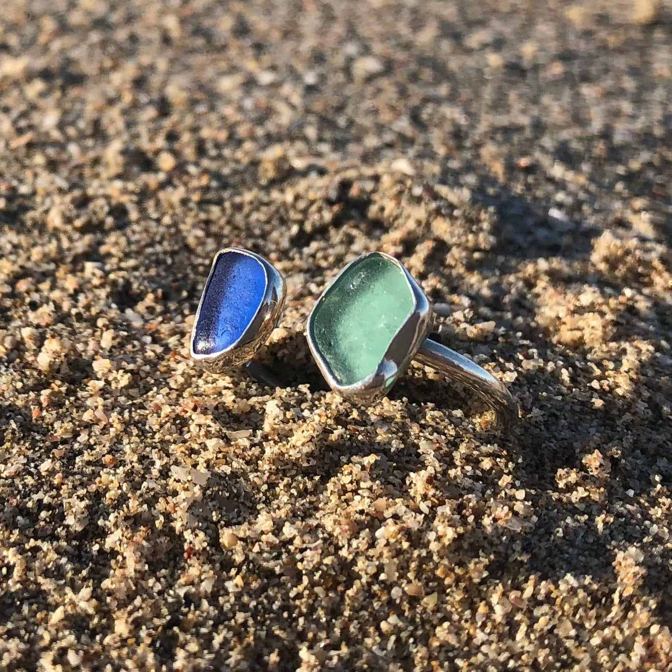 Wrap Around Ring Blue and Green Sea glass-Jenstones Jewelry