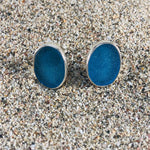 Load image into Gallery viewer, Cobalt Blue Sea Glass Oval Post Earrings-Jenstones Jewelry

